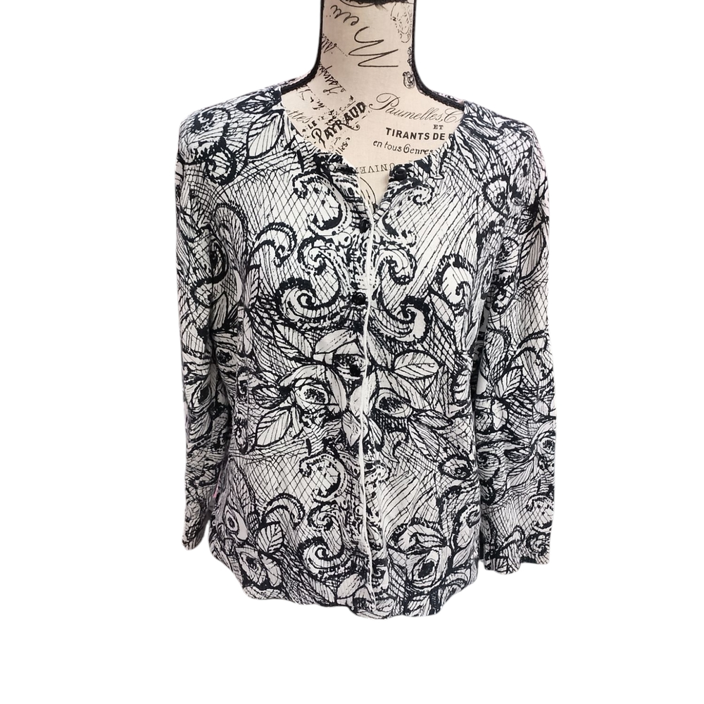 Christopher & Banks Black and White Buttoned Cardigan